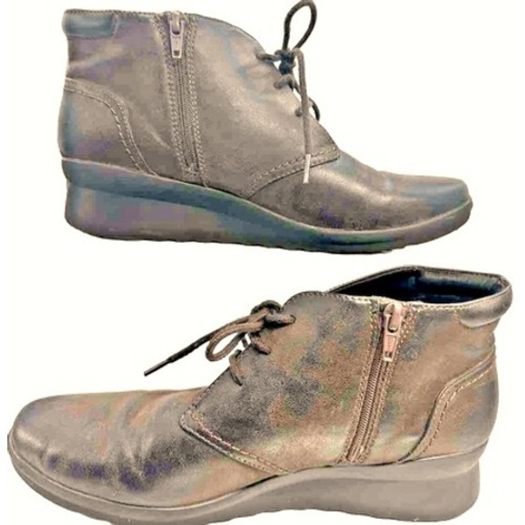 Clarks Women Cloudsteppers Caddlell Rush Brown Ankle Boots 10 Leather Side Zip - Picture 1 of 9